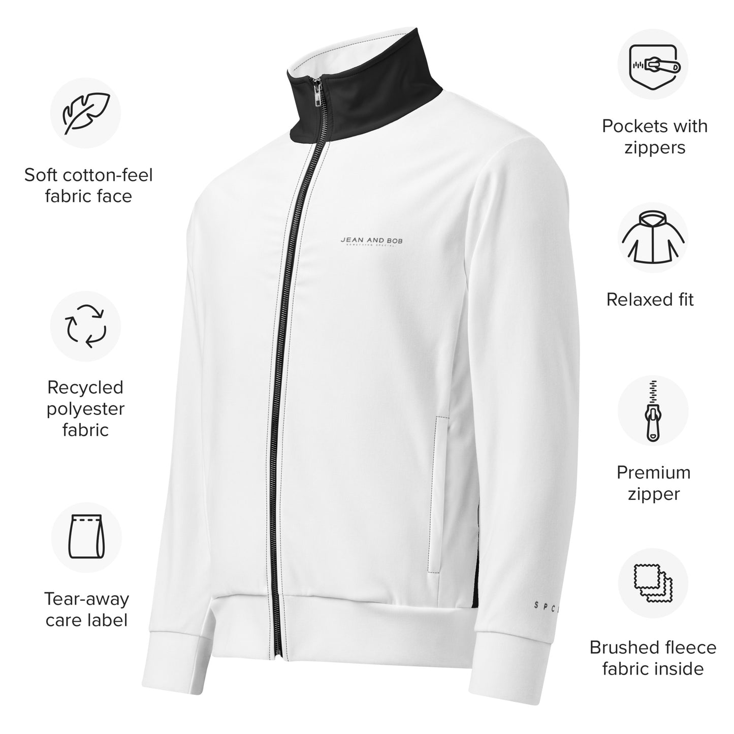 S P C L . Unisex track jacket WHITE/BLACK