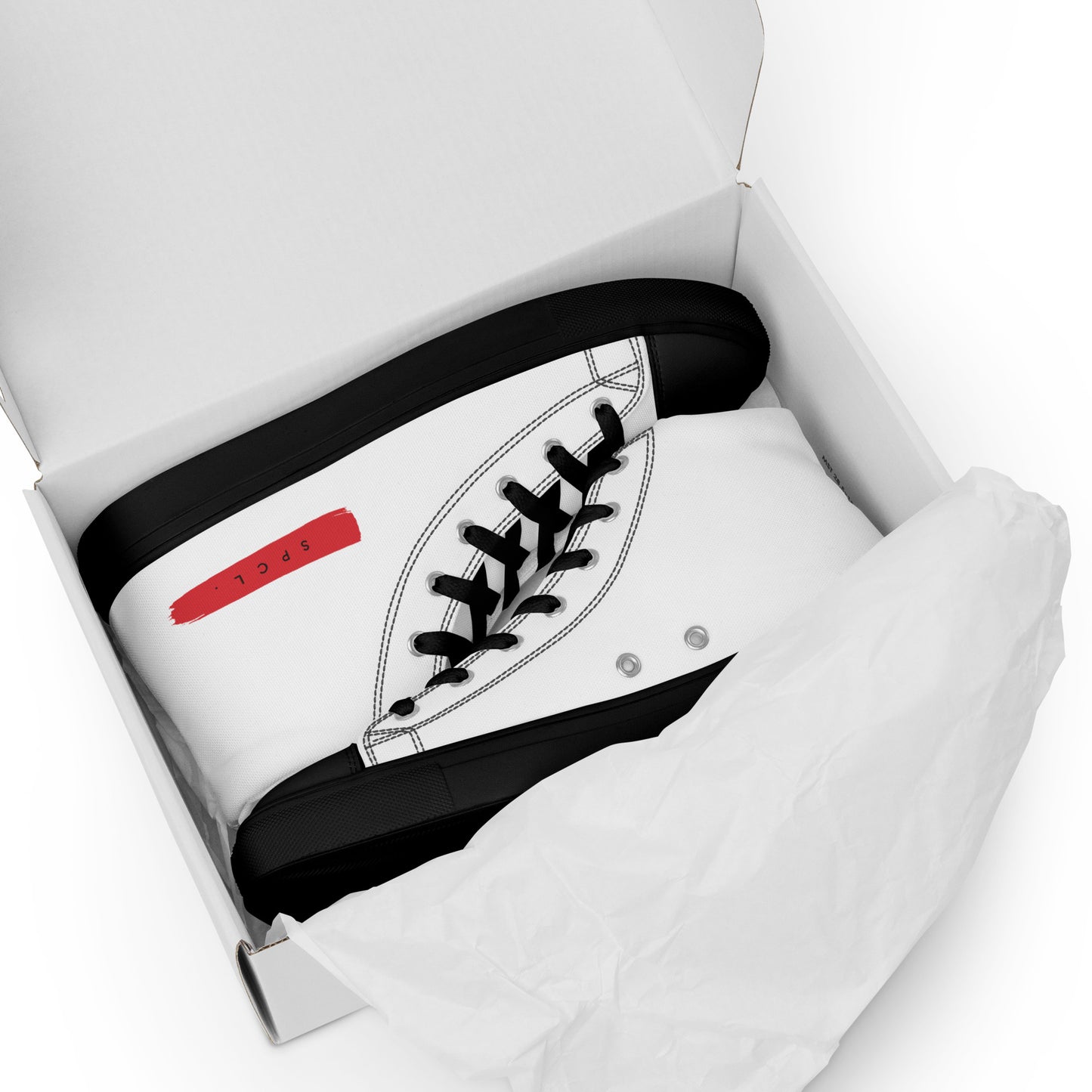 S P C L . Men’s high-top canvas shoes WHITE/RED/BLACK
