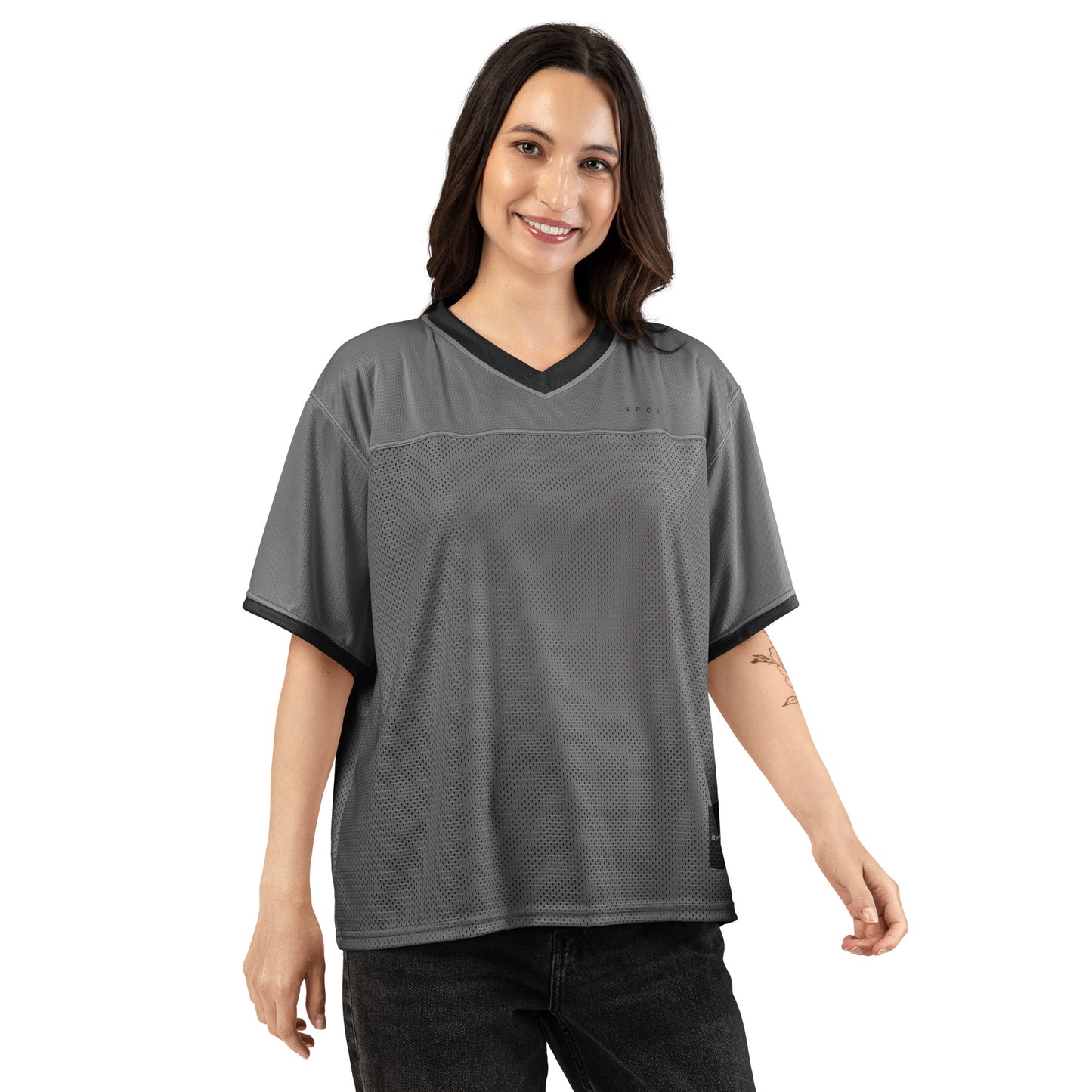S P C L . Boxy football jersey GREY/BLACK