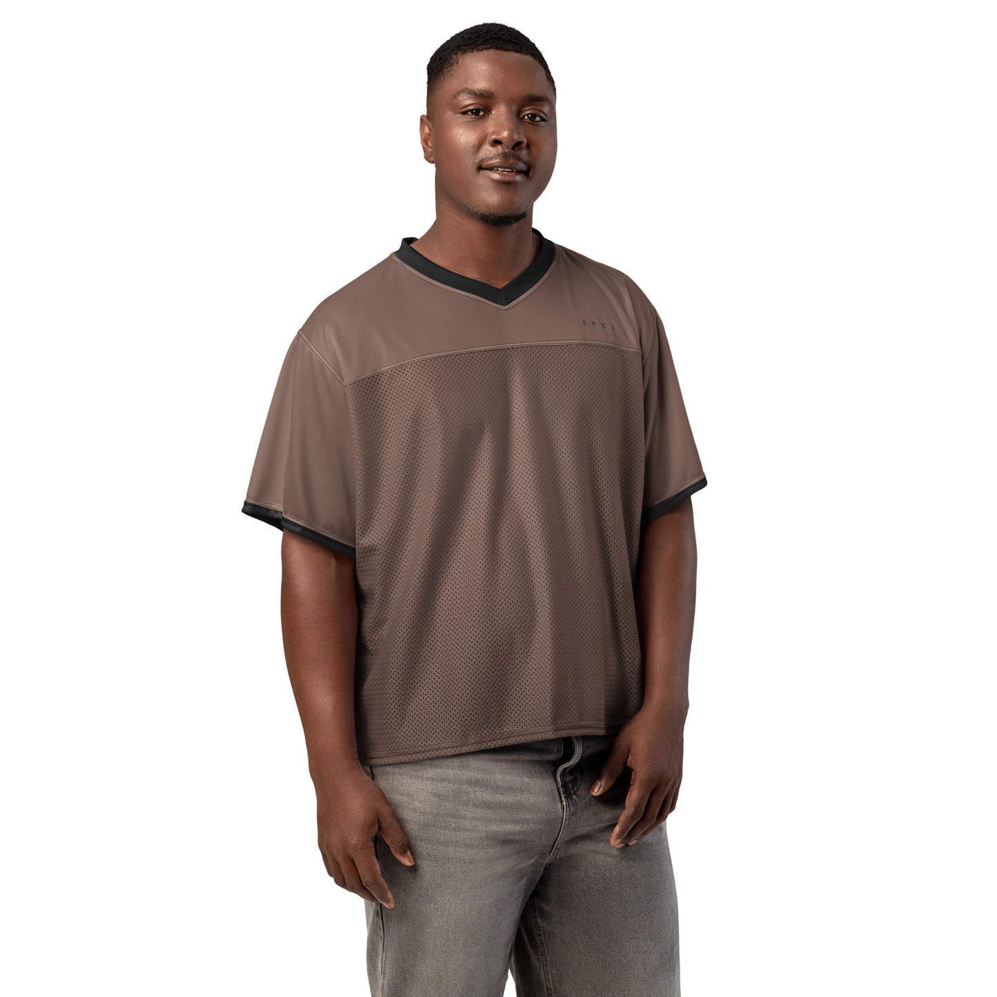 S P C L . Boxy football jersey BROWN/BLACK