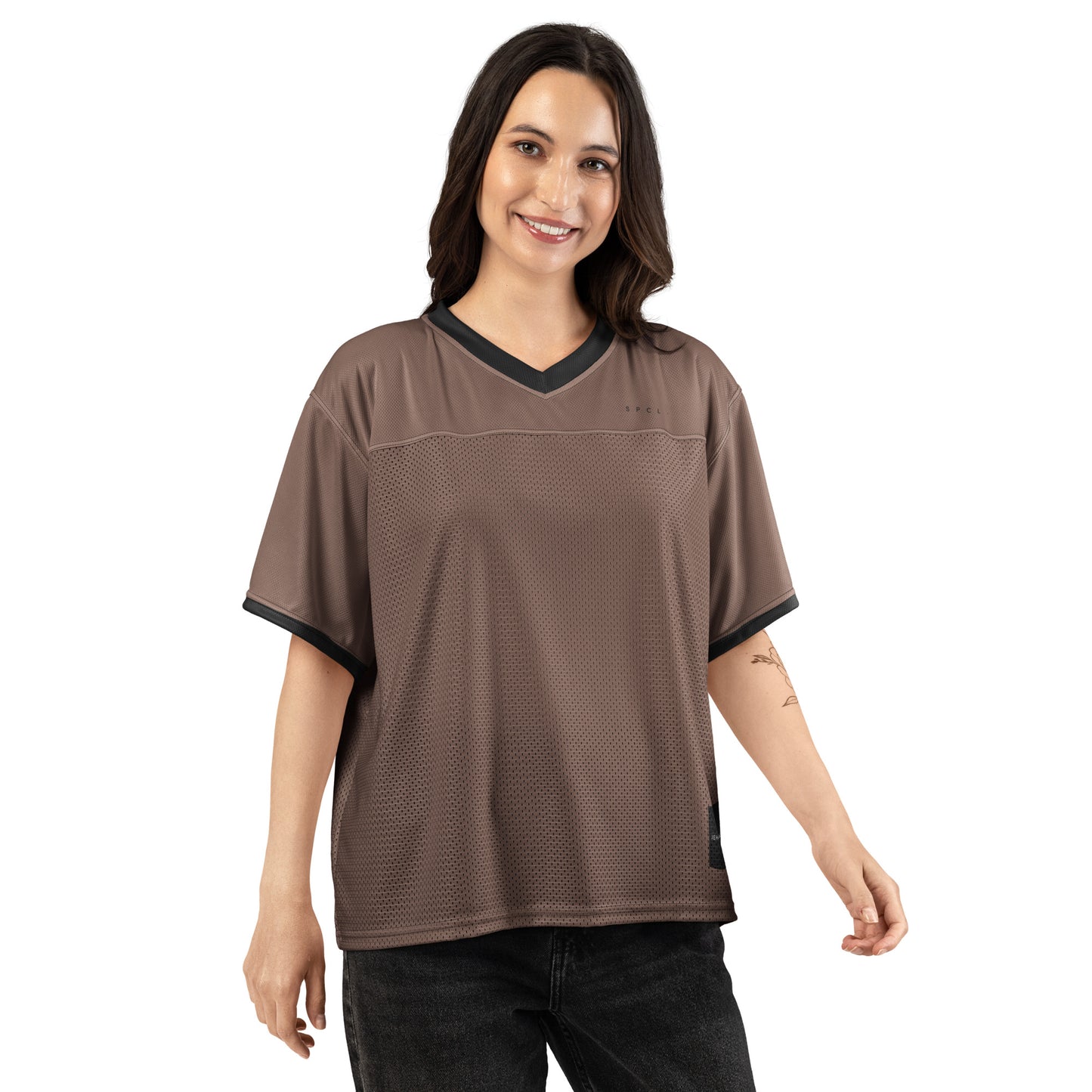 S P C L . Boxy football jersey BROWN/BLACK