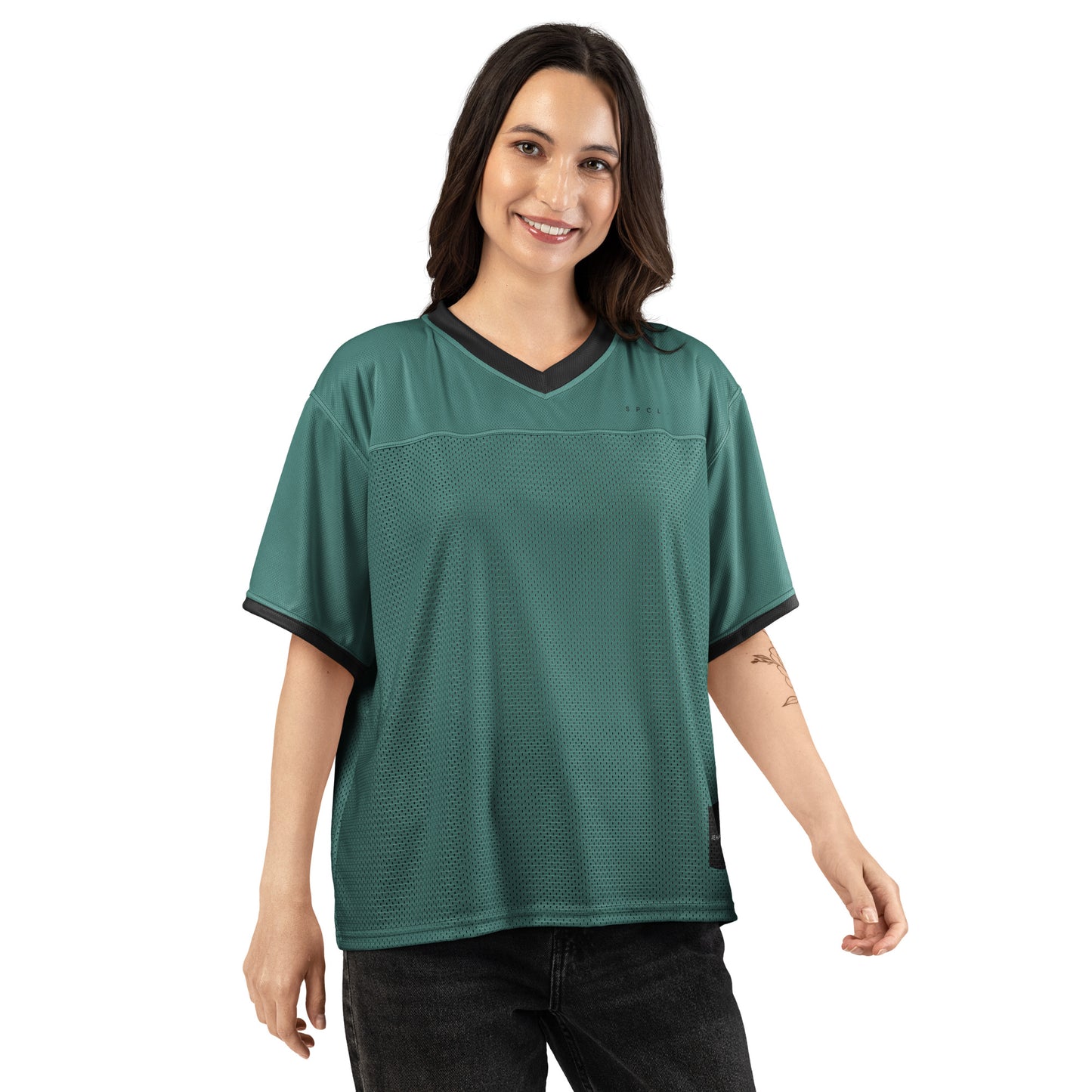 S P C L . Boxy football jersey GREEN/BLACK