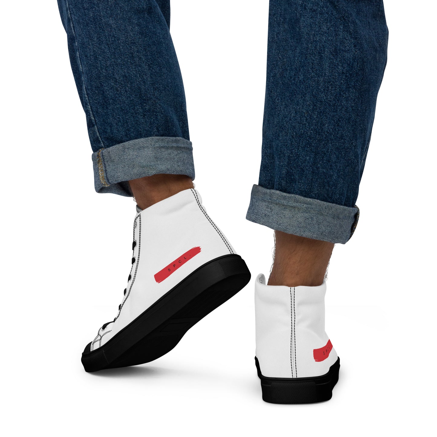 S P C L . Men’s high-top canvas shoes WHITE/RED/BLACK