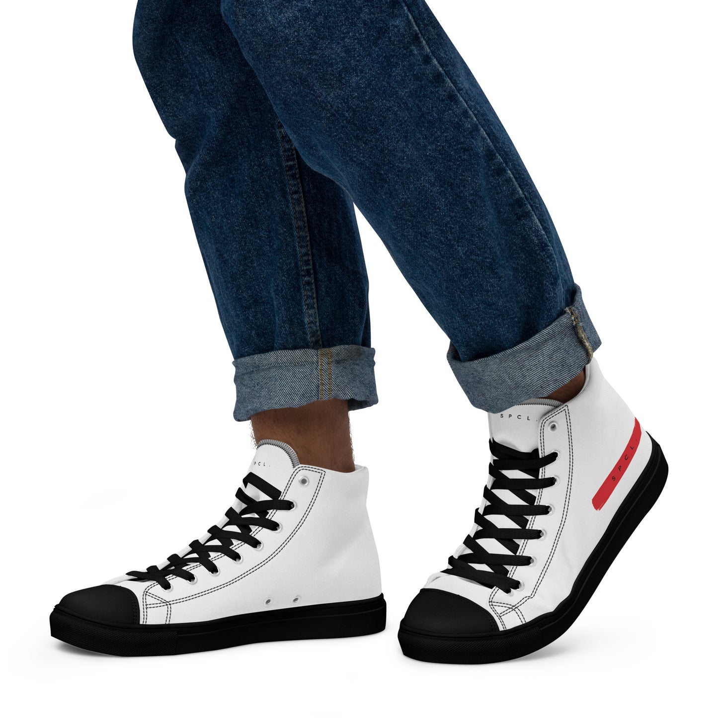 S P C L . Men’s high-top canvas shoes WHITE/RED/BLACK