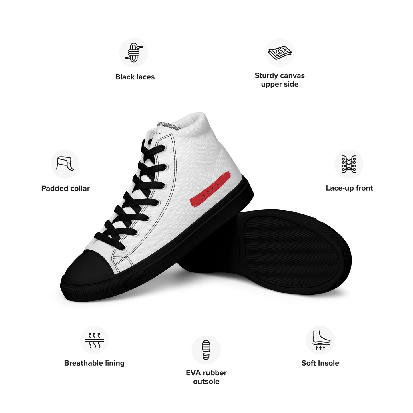 S P C L . Men’s high-top canvas shoes WHITE/RED/BLACK