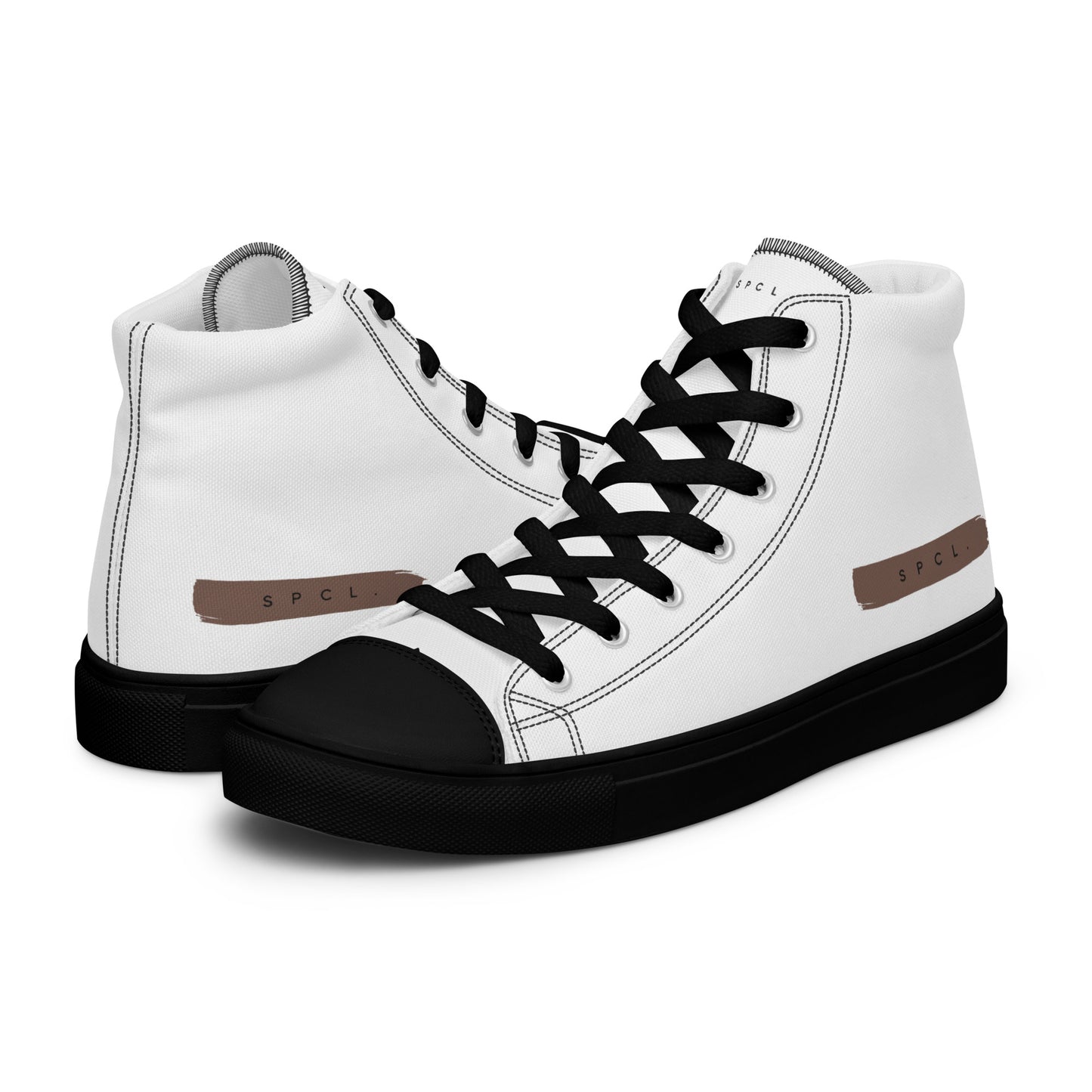 S P C L . Men’s high-top canvas shoes WHITE/BROWN/BLACK