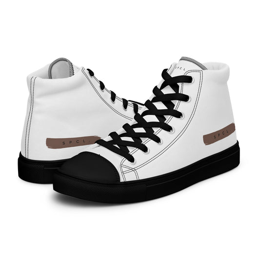 S P C L . Men’s high-top canvas shoes WHITE/BROWN/BLACK