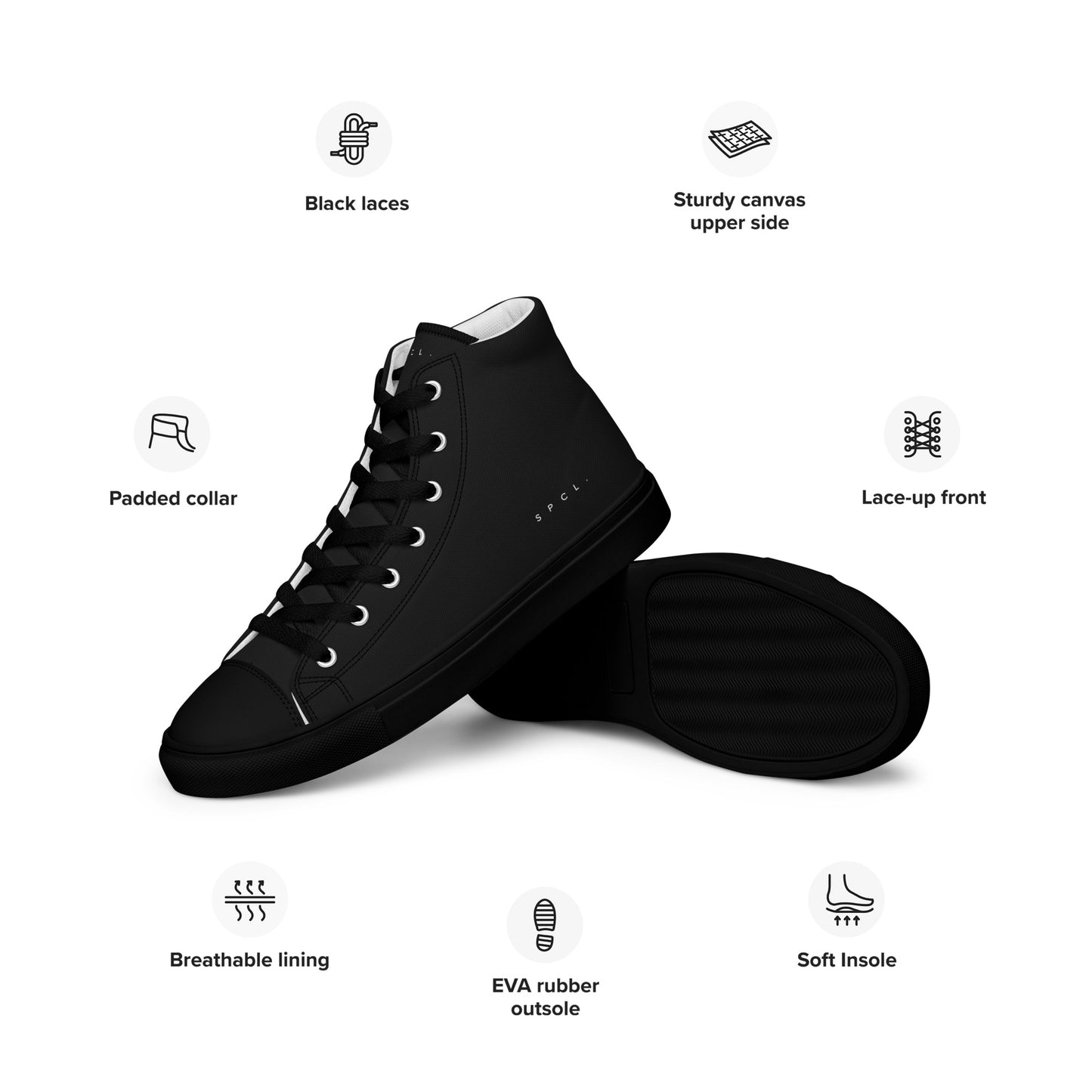 S P C L . Men’s high-top canvas shoes BLACK/WHITE/BLACK