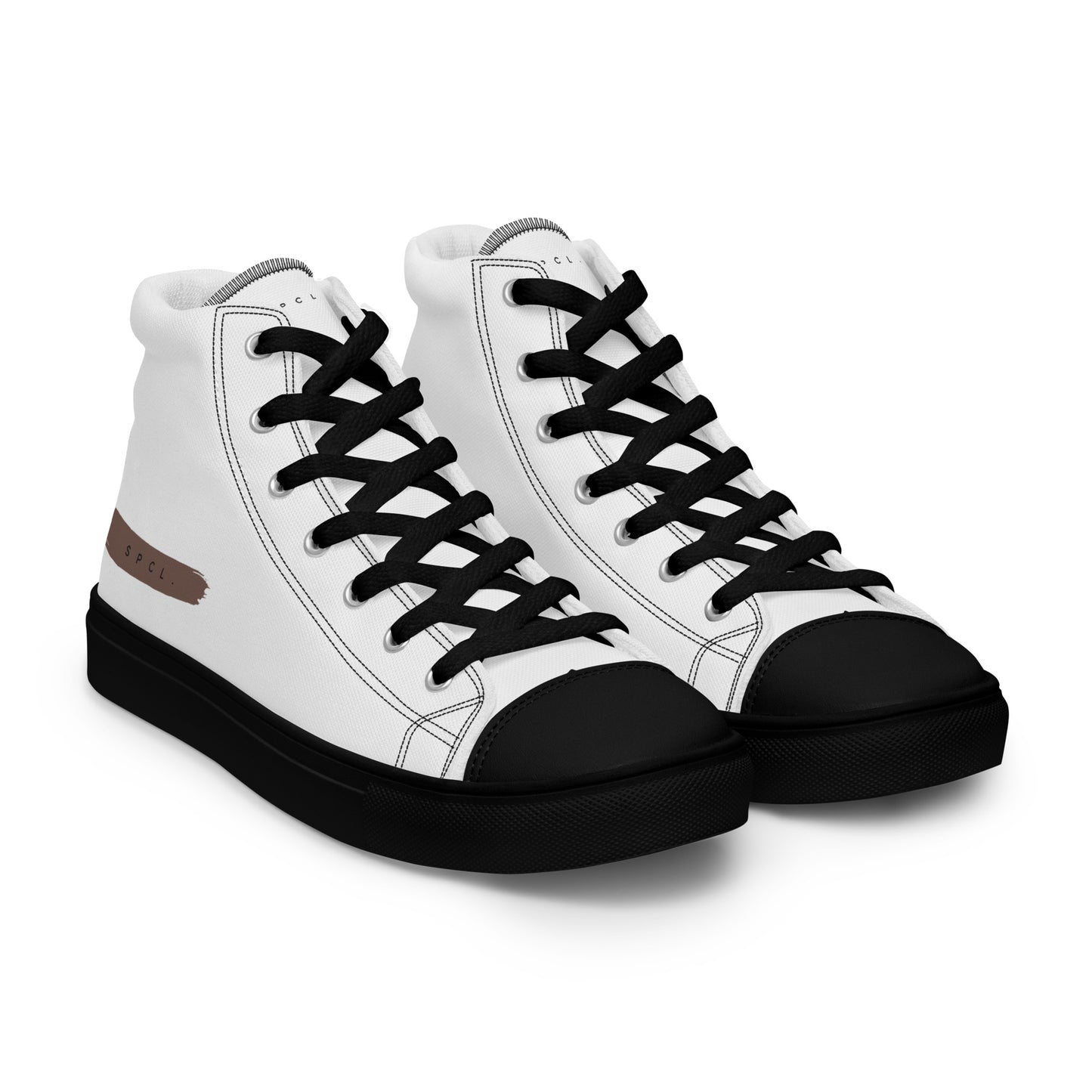 S P C L . Men’s high-top canvas shoes WHITE/BROWN/BLACK