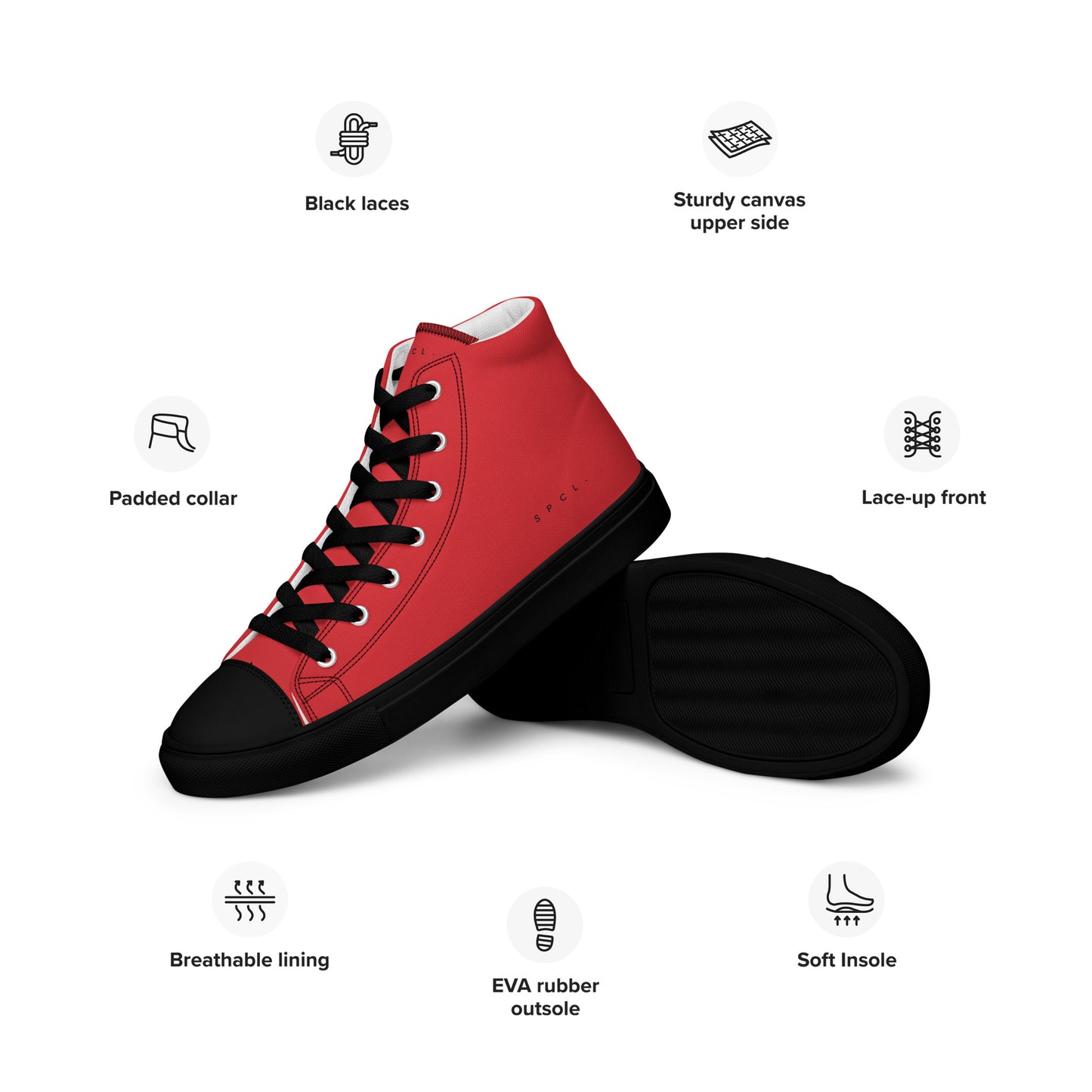S P C L . Women’s high-top canvas shoes RED/BLACK/BLACK