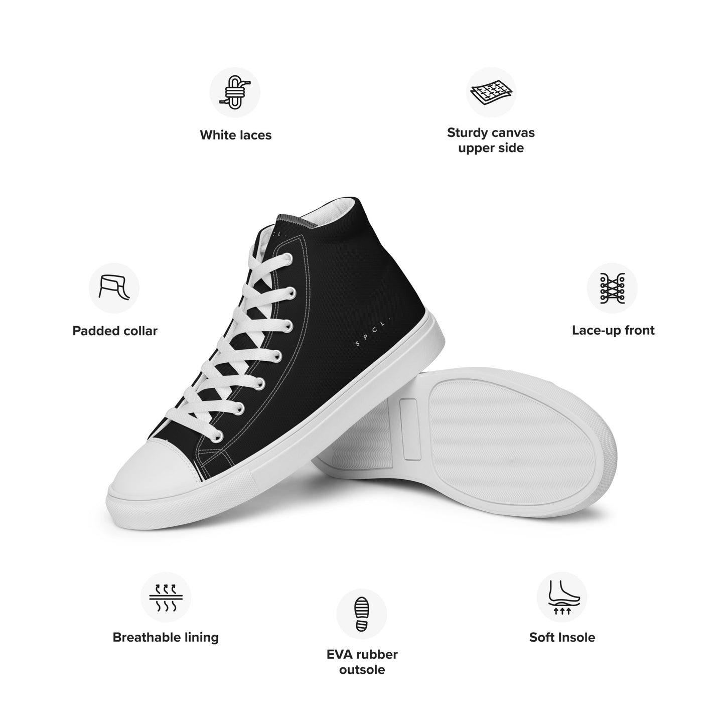 S P C L . Women’s high-top canvas shoes BLACK/WHITE/WHITE